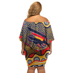 Adelaide Crows Off Shoulder Short Dress Aboriginal Dot Pattern - Football Mascot Heritage Pride
