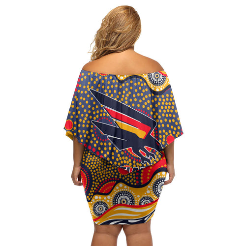Adelaide Crows Off Shoulder Short Dress Aboriginal Dot Pattern - Football Mascot Heritage Pride