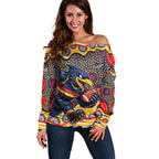 Adelaide Crows Off Shoulder Sweater Aboriginal Dot Pattern - Football Mascot Heritage Pride