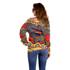 Adelaide Crows Off Shoulder Sweater Aboriginal Dot Pattern - Football Mascot Heritage Pride