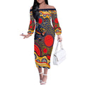 Adelaide Crows Off The Shoulder Long Sleeve Dress Aboriginal Dot Pattern - Football Mascot Heritage Pride