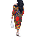 Adelaide Crows Off The Shoulder Long Sleeve Dress Aboriginal Dot Pattern - Football Mascot Heritage Pride