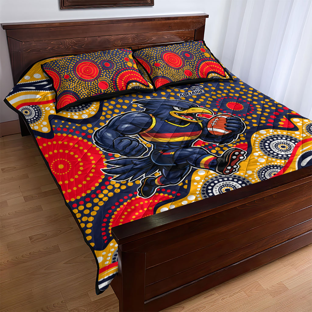 Adelaide Crows Quilt Bed Set Aboriginal Dot Pattern - Football Mascot Heritage Pride