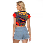Adelaide Crows Raglan Cropped T Shirt Aboriginal Dot Pattern - Football Mascot Heritage Pride