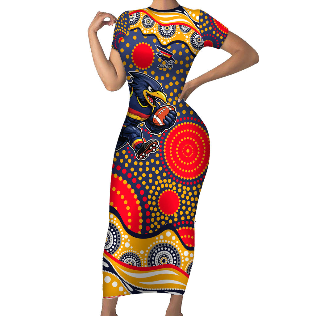Adelaide Crows Short Sleeve Bodycon Dress Aboriginal Dot Pattern - Football Mascot Heritage Pride