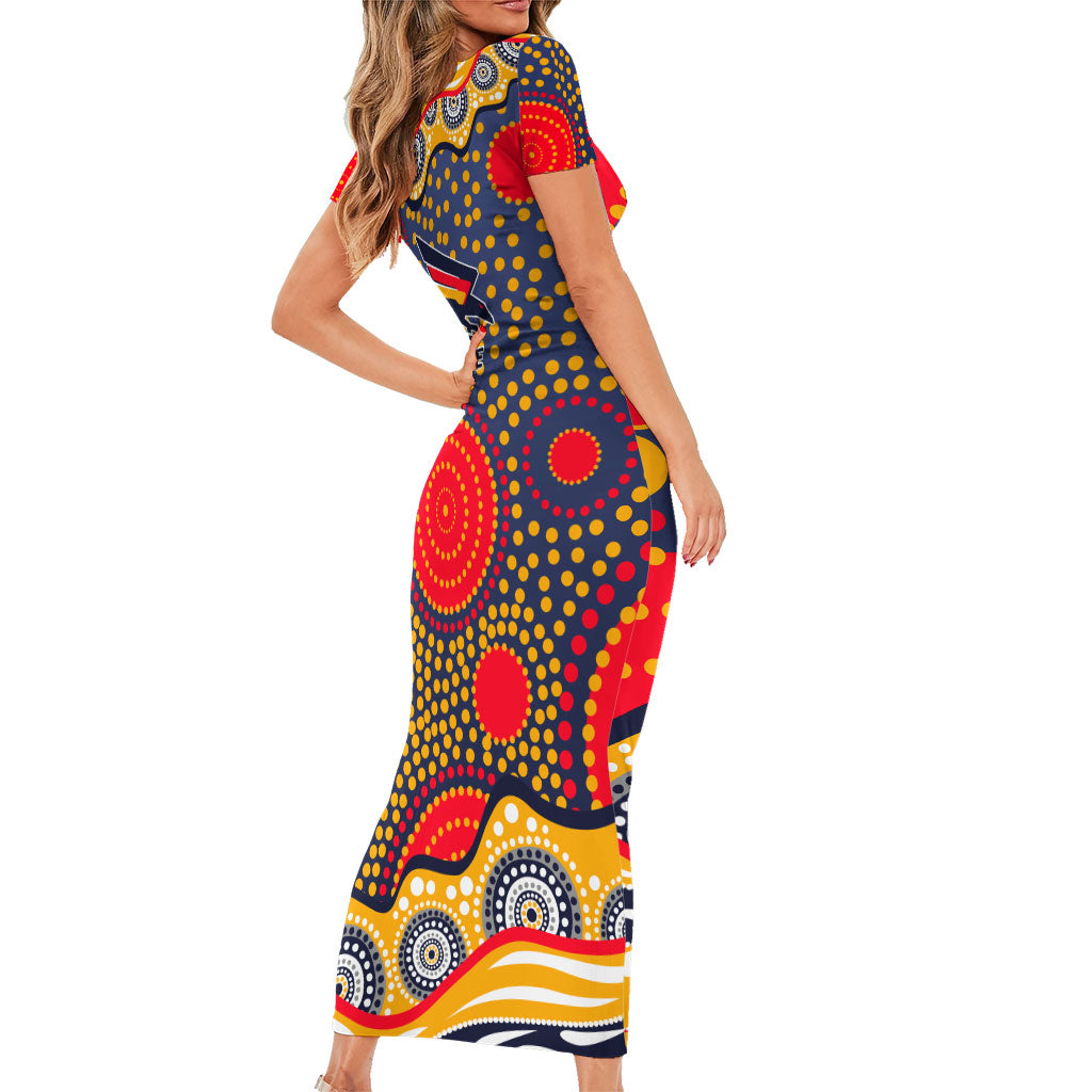 Adelaide Crows Short Sleeve Bodycon Dress Aboriginal Dot Pattern - Football Mascot Heritage Pride