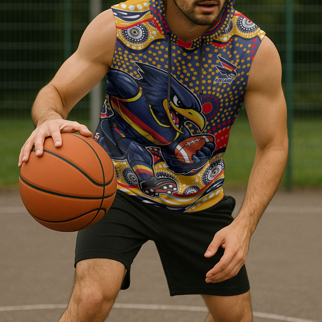 Adelaide Crows Sleeveless Hoodie Aboriginal Dot Pattern - Football Mascot Heritage Pride