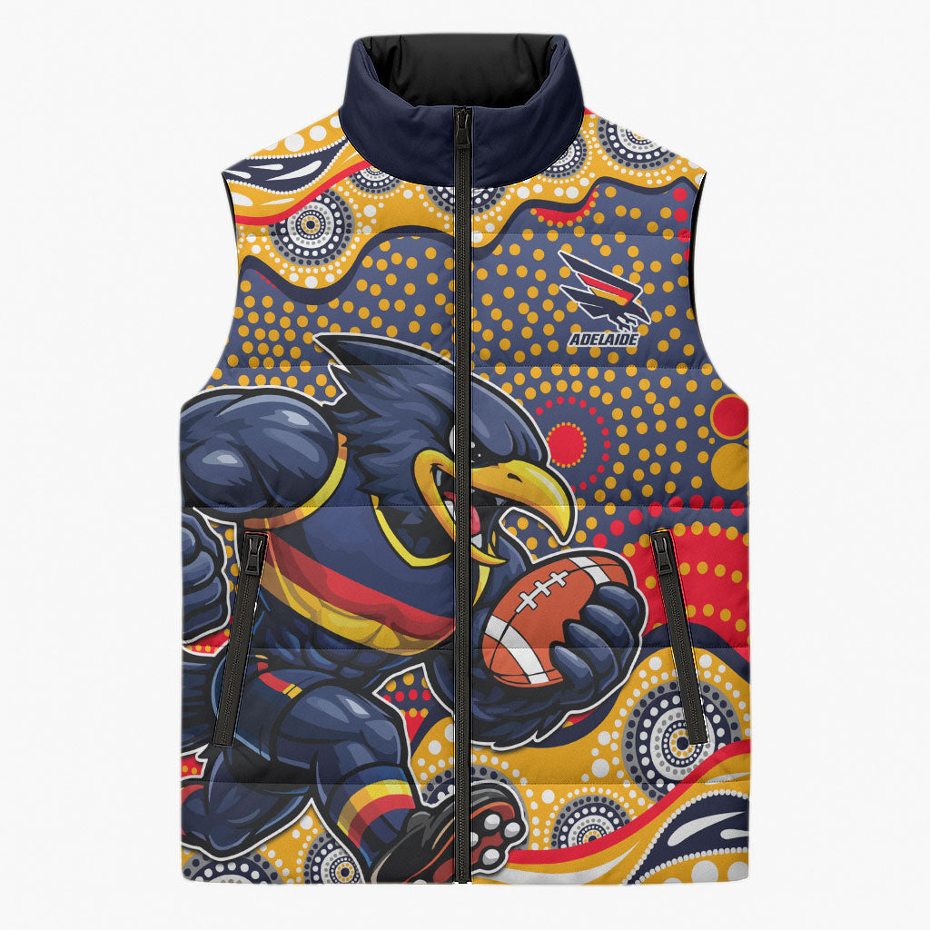 Adelaide Crows Sleeveless Puffer Jacket Aboriginal Dot Pattern - Football Mascot Heritage Pride