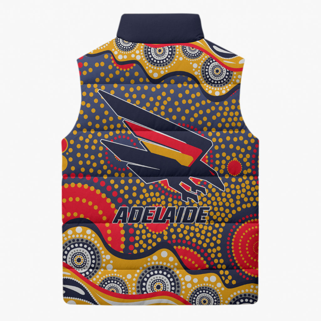 Adelaide Crows Sleeveless Puffer Jacket Aboriginal Dot Pattern - Football Mascot Heritage Pride