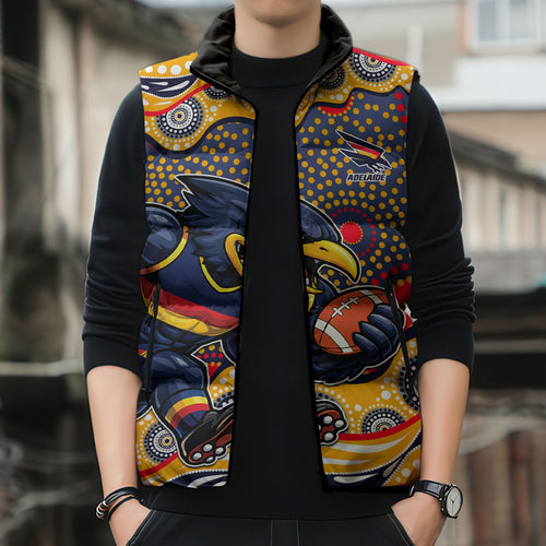 Adelaide Crows Sleeveless Puffer Jacket Aboriginal Dot Pattern - Football Mascot Heritage Pride