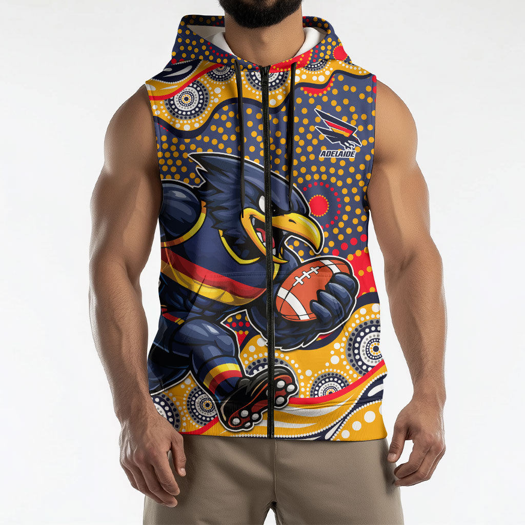 Adelaide Crows Sleeveless Zip Hoodie Aboriginal Dot Pattern - Football Mascot Heritage Pride