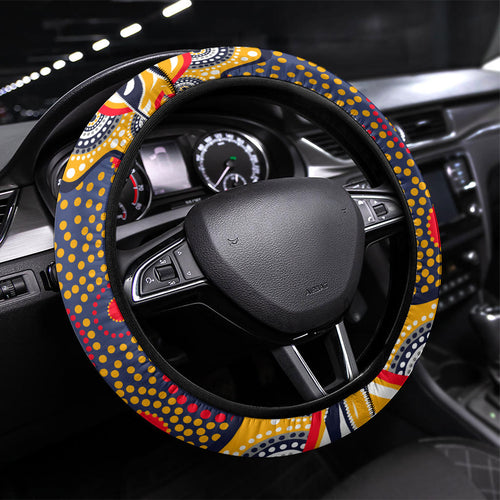 Adelaide Crows Steering Wheel Cover Aboriginal Dot Pattern - Football Mascot Heritage Pride