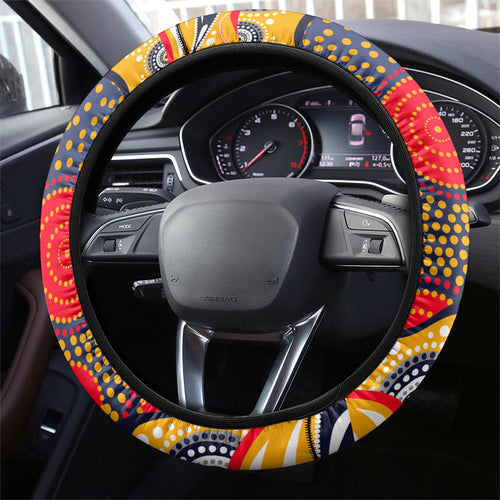 Adelaide Crows Steering Wheel Cover Aboriginal Dot Pattern - Football Mascot Heritage Pride