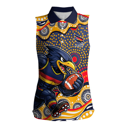 Adelaide Crows Women Sleeveless Polo Shirt Aboriginal Dot Pattern - Football Mascot Heritage Pride