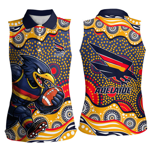Adelaide Crows Women Sleeveless Polo Shirt Aboriginal Dot Pattern - Football Mascot Heritage Pride