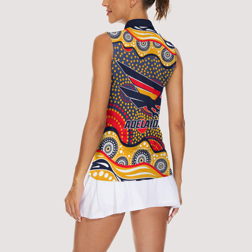Adelaide Crows Women Sleeveless Polo Shirt Aboriginal Dot Pattern - Football Mascot Heritage Pride