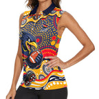 Adelaide Crows Women Sleeveless Polo Shirt Aboriginal Dot Pattern - Football Mascot Heritage Pride