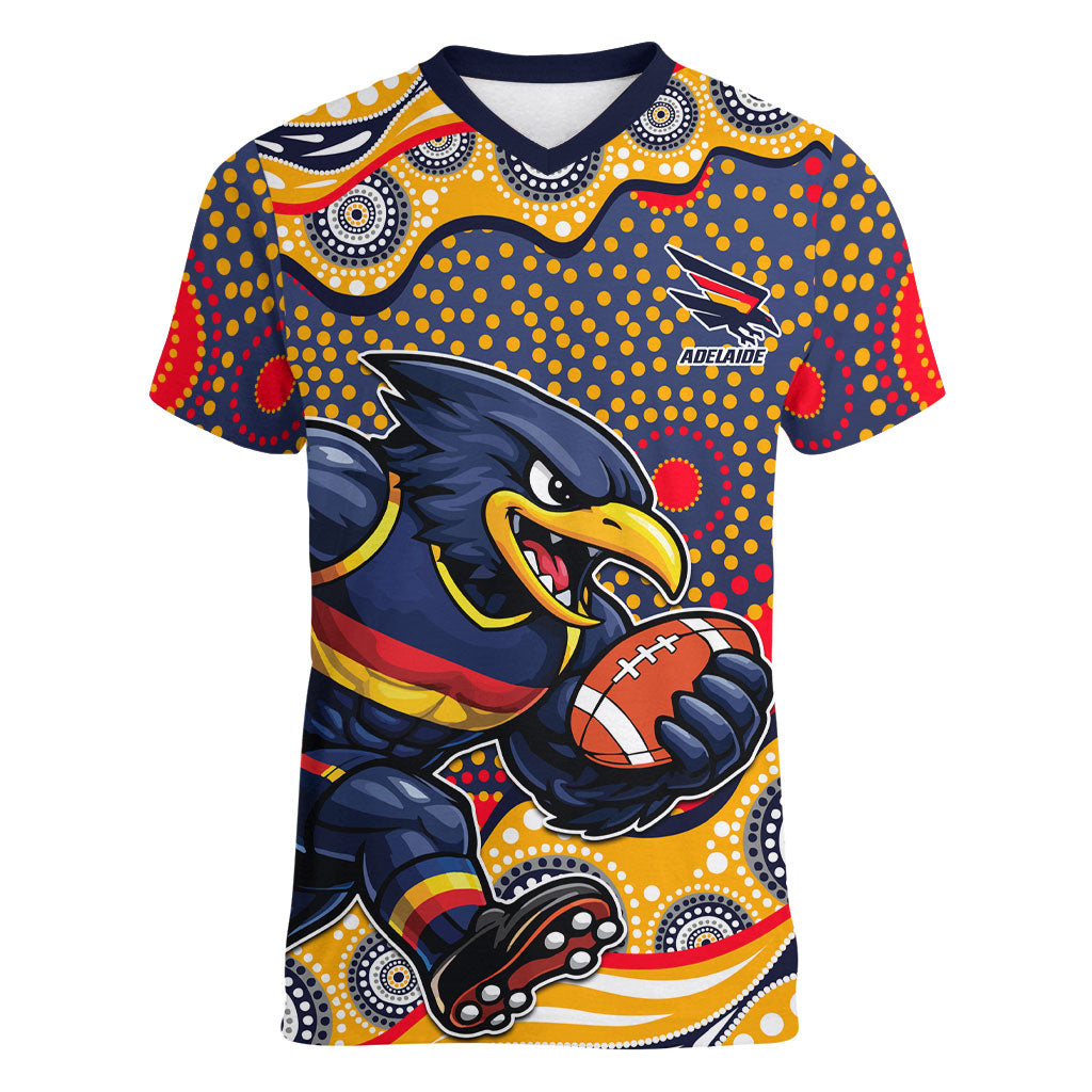 Adelaide Crows Women V-Neck T-Shirt Aboriginal Dot Pattern - Football Mascot Heritage Pride