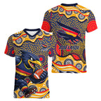 Adelaide Crows Women V-Neck T-Shirt Aboriginal Dot Pattern - Football Mascot Heritage Pride