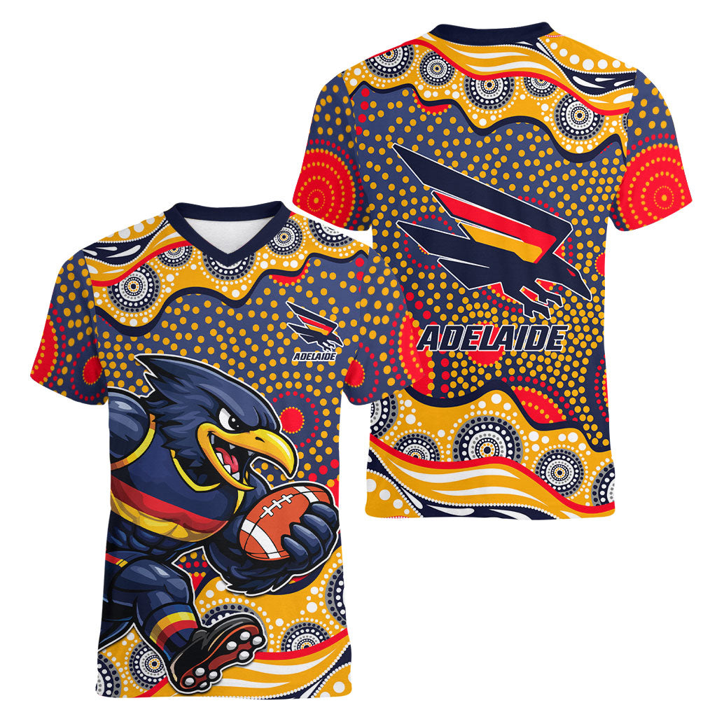 Adelaide Crows Women V-Neck T-Shirt Aboriginal Dot Pattern - Football Mascot Heritage Pride