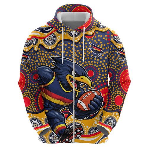 Adelaide Crows Zip Hoodie Aboriginal Dot Pattern - Football Mascot Heritage Pride