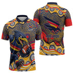Adelaide Crows Zipper Polo Shirt Aboriginal Dot Pattern - Football Mascot Heritage Pride