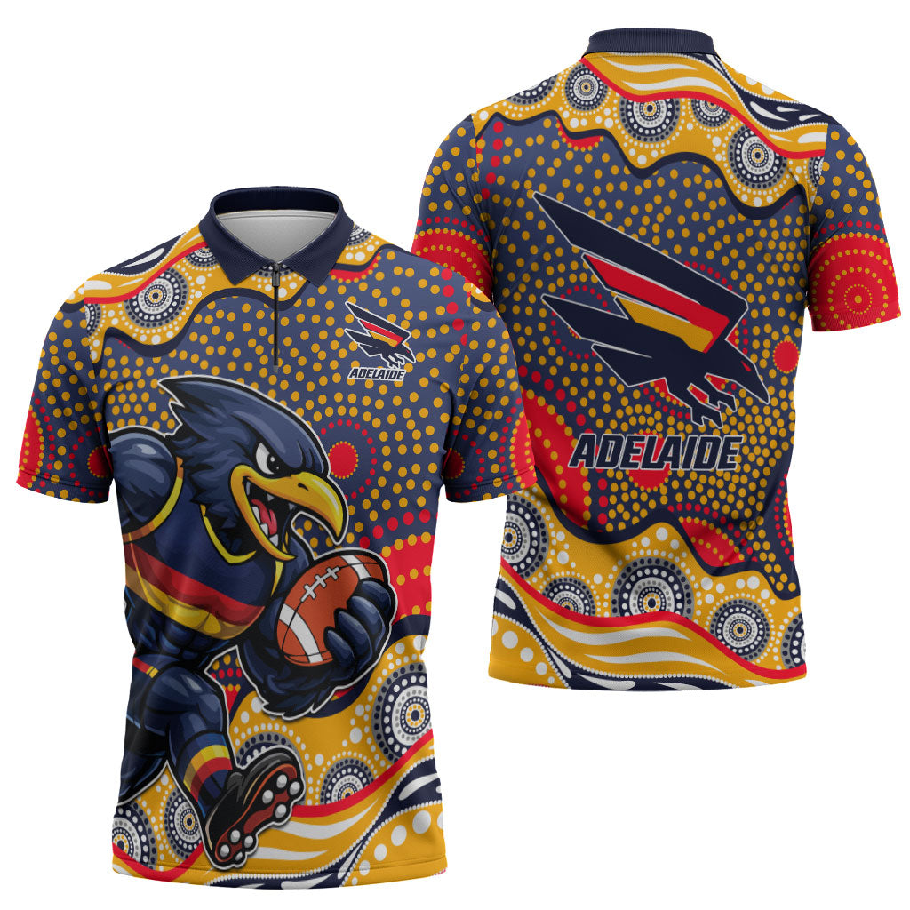 Adelaide Crows Zipper Polo Shirt Aboriginal Dot Pattern - Football Mascot Heritage Pride