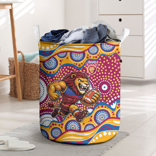 Brisbane Lions Laundry Basket Aboriginal Dot Pattern - Football Mascot Heritage Pride