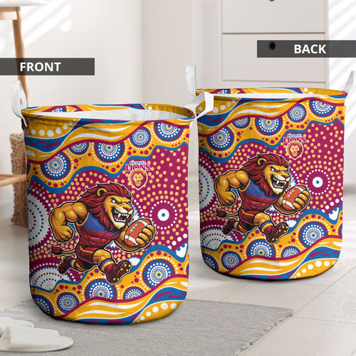 Brisbane Lions Laundry Basket Aboriginal Dot Pattern - Football Mascot Heritage Pride