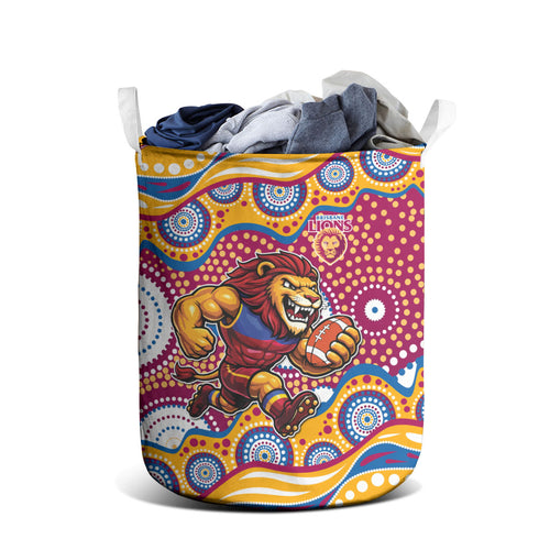 Brisbane Lions Laundry Basket Aboriginal Dot Pattern - Football Mascot Heritage Pride