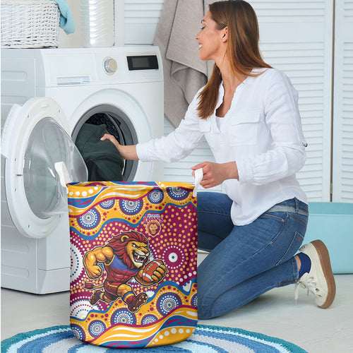 Brisbane Lions Laundry Basket Aboriginal Dot Pattern - Football Mascot Heritage Pride