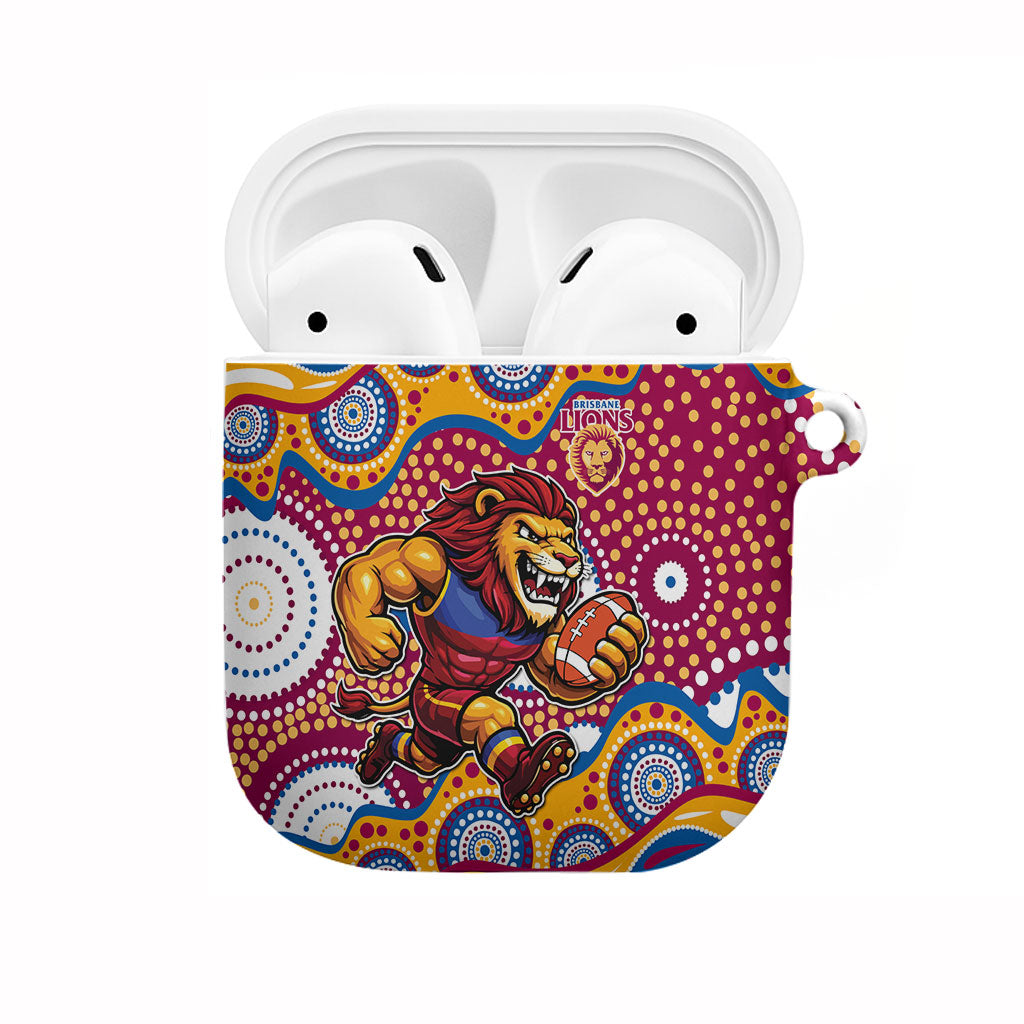 Brisbane Lions AirPods Case Aboriginal Dot Pattern - Football Mascot Heritage Pride