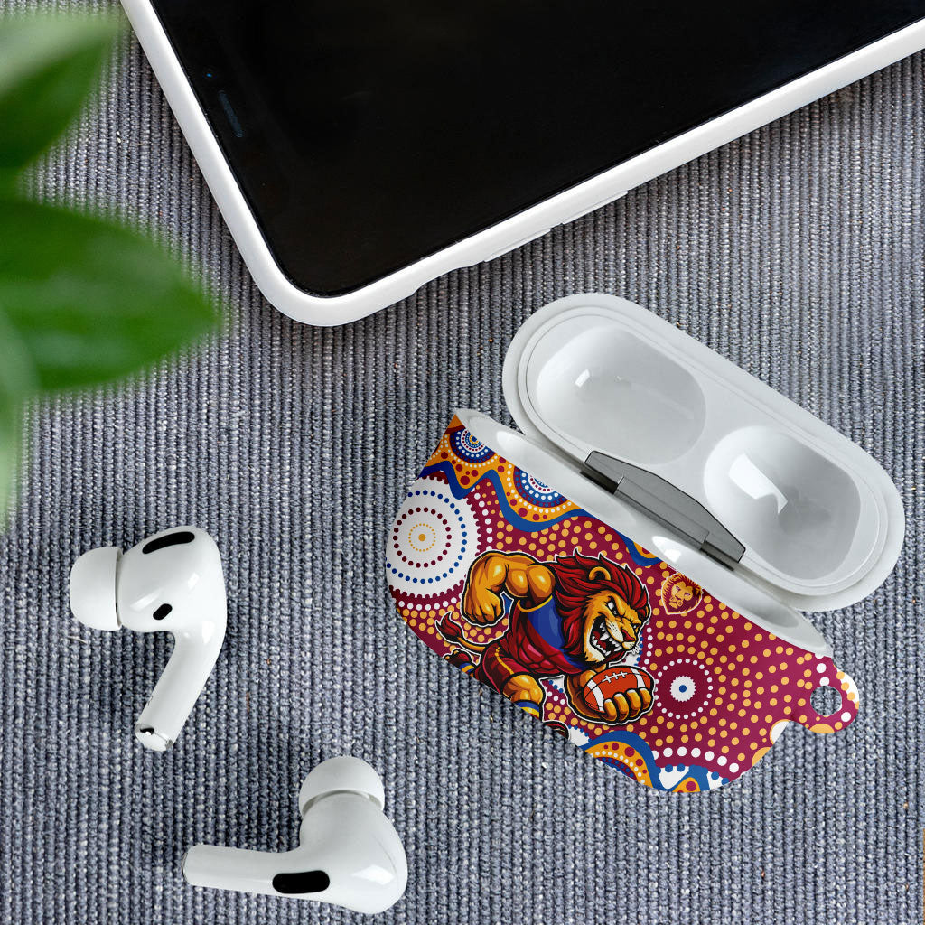 Brisbane Lions AirPods Case Aboriginal Dot Pattern - Football Mascot Heritage Pride