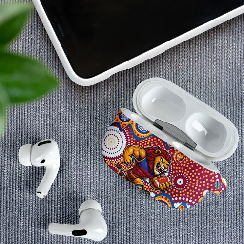Brisbane Lions AirPods Case Aboriginal Dot Pattern - Football Mascot Heritage Pride