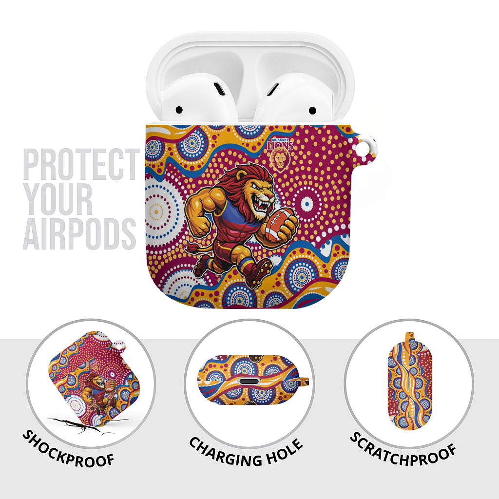 Brisbane Lions AirPods Case Aboriginal Dot Pattern - Football Mascot Heritage Pride