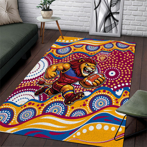 Brisbane Lions Area Rug Aboriginal Dot Pattern - Football Mascot Heritage Pride