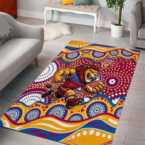 Brisbane Lions Area Rug Aboriginal Dot Pattern - Football Mascot Heritage Pride