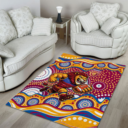 Brisbane Lions Area Rug Aboriginal Dot Pattern - Football Mascot Heritage Pride