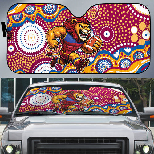 Brisbane Lions Auto Sun Shade Aboriginal Dot Pattern - Football Mascot Heritage Pride