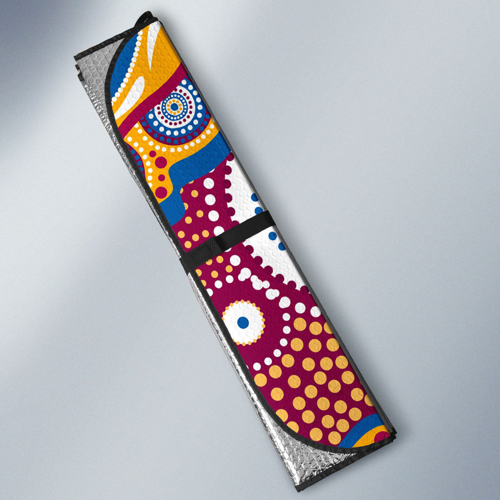 Brisbane Lions Auto Sun Shade Aboriginal Dot Pattern - Football Mascot Heritage Pride