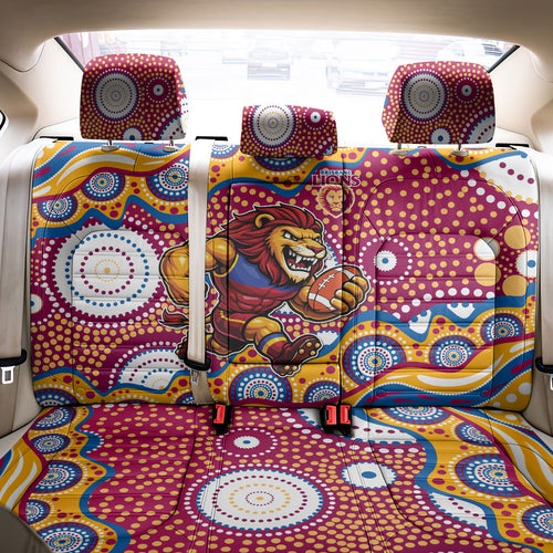 Brisbane Lions Back Car Seat Cover Aboriginal Dot Pattern - Football Mascot Heritage Pride