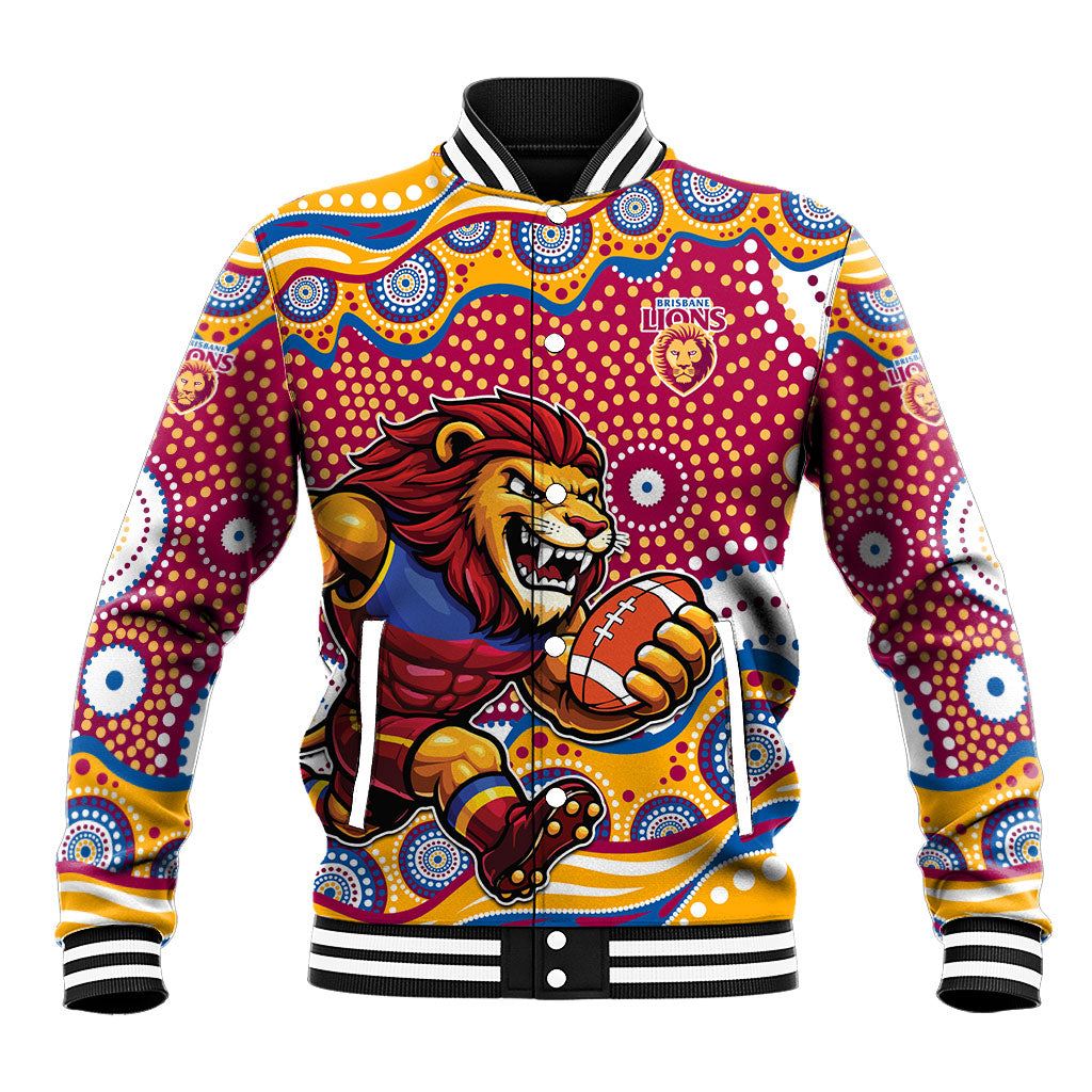 Brisbane Lions Baseball Jacket Aboriginal Dot Pattern - Football Mascot Heritage Pride