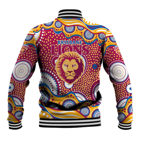 Brisbane Lions Baseball Jacket Aboriginal Dot Pattern - Football Mascot Heritage Pride
