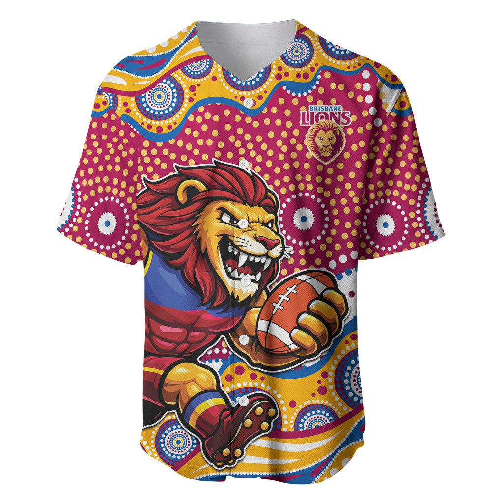 Brisbane Lions Baseball Jersey Aboriginal Dot Pattern - Football Mascot Heritage Pride