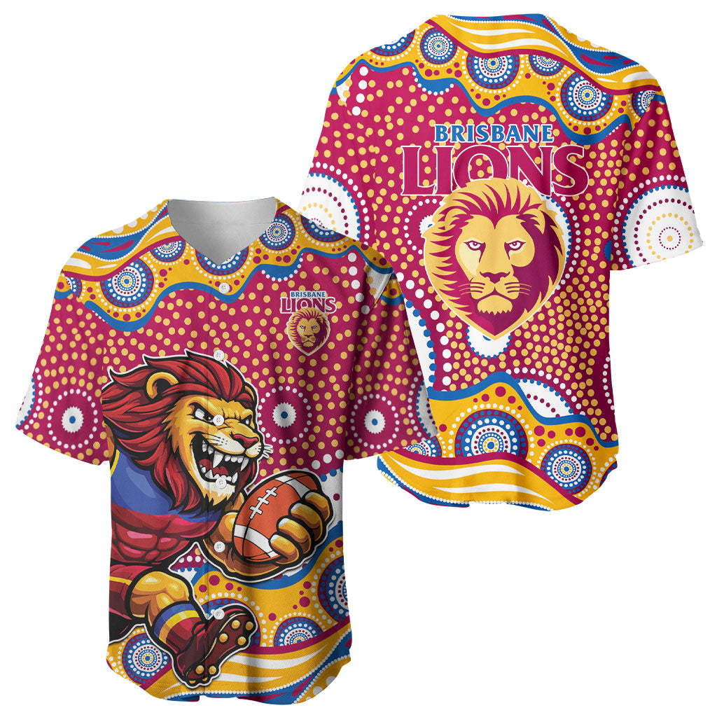 Brisbane Lions Baseball Jersey Aboriginal Dot Pattern - Football Mascot Heritage Pride