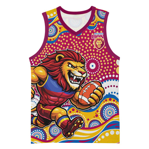 Brisbane Lions Basketball Jersey Aboriginal Dot Pattern - Football Mascot Heritage Pride