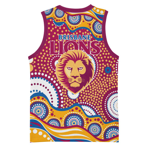 Brisbane Lions Basketball Jersey Aboriginal Dot Pattern - Football Mascot Heritage Pride