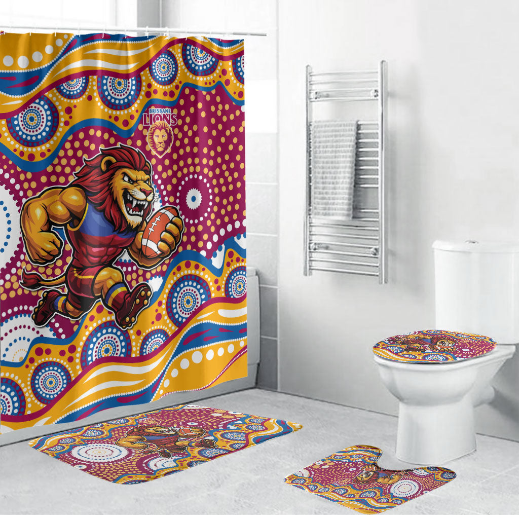 Brisbane Lions Bathroom Set Aboriginal Dot Pattern - Football Mascot Heritage Pride