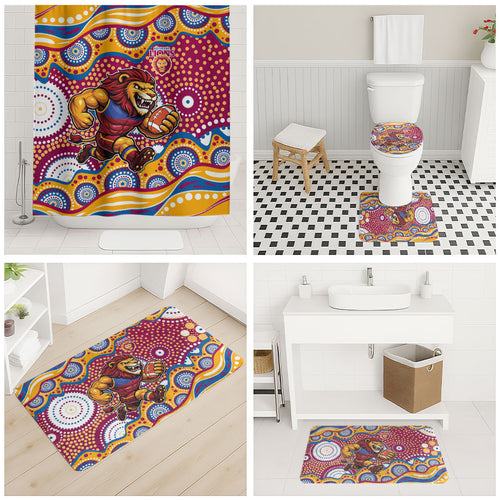 Brisbane Lions Bathroom Set Aboriginal Dot Pattern - Football Mascot Heritage Pride