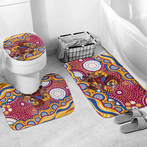 Brisbane Lions Bathroom Set Aboriginal Dot Pattern - Football Mascot Heritage Pride